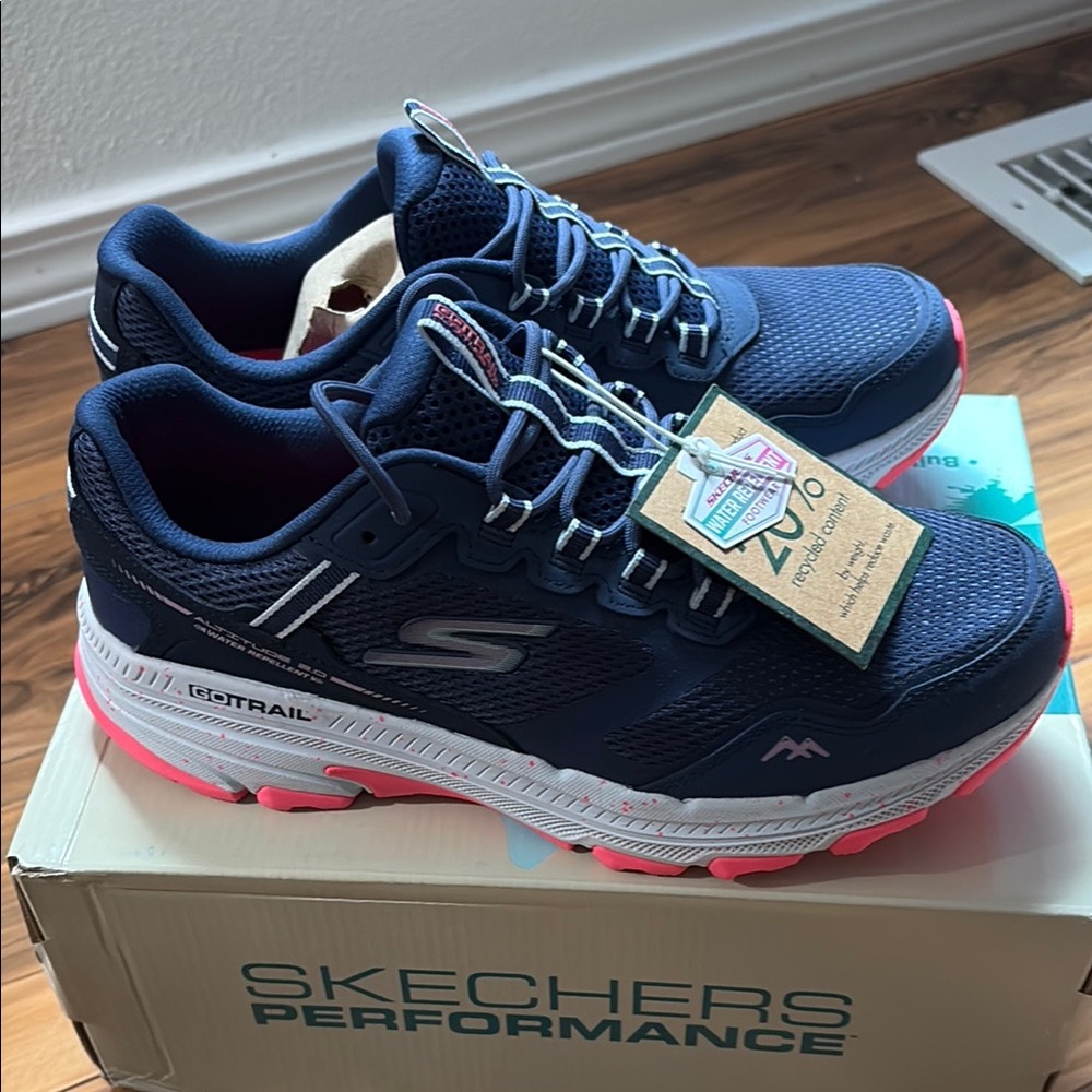 Skechers Blue and neon Orange Sneakers with Breathable Mesh